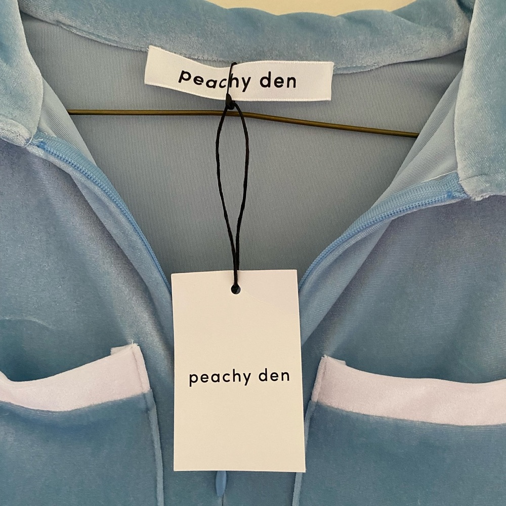 Peachy Den Baby Blue Velvet Jumpsuit - Picture 4 of 6